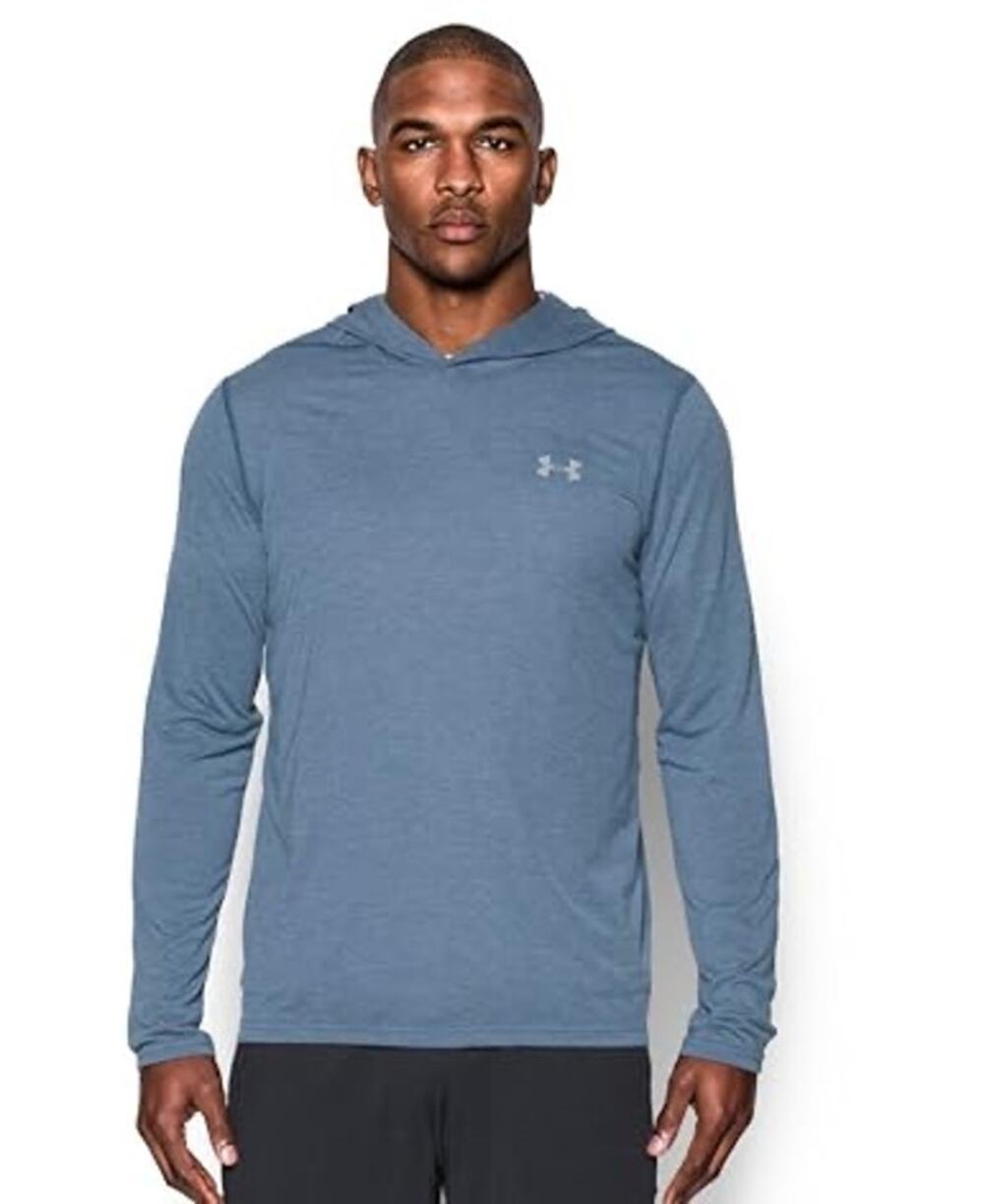 Under Armour Threadborne Heatgear Blue Long Sleeve Hooded Shirt Top Size 2XL